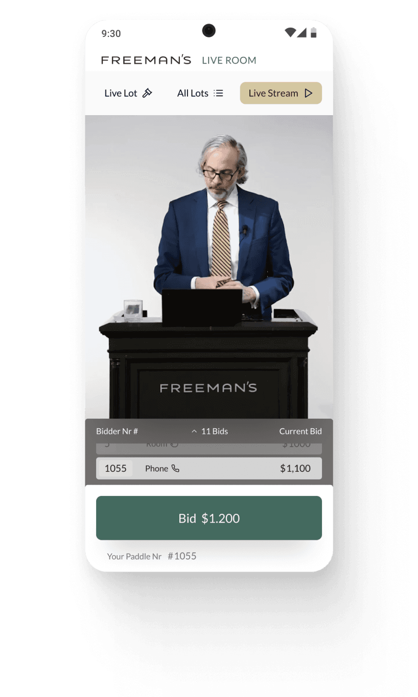 Freemans mobile app showing live room screen